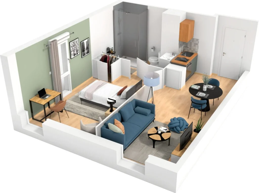 Plan 3D logement de la résidence Campus 28 à Clermont-Ferrand